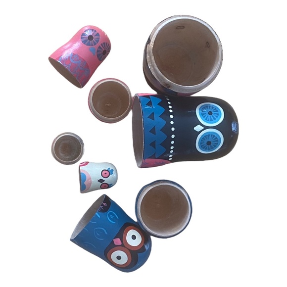 Vintage hand painted handmade wooden Owl Nesting Dolls - Picture 11 of 16